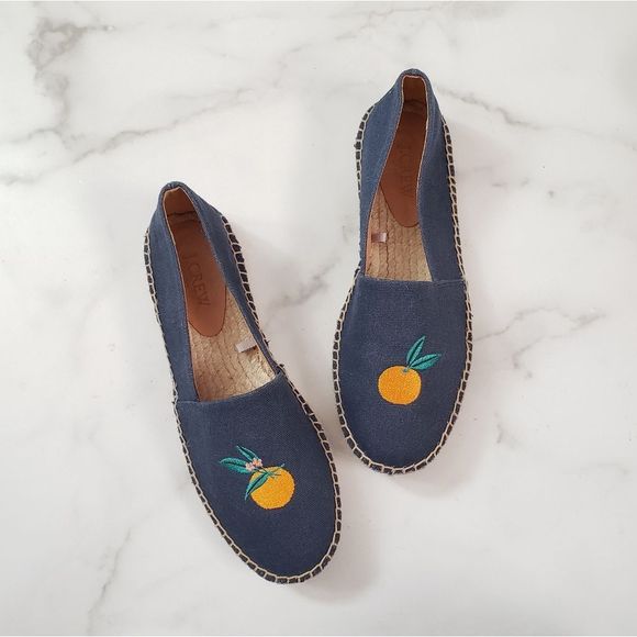 JCrew Embroidered Oranges espadrilles Flats Blue Size 8.5 AX845 - Picture 8 of 8